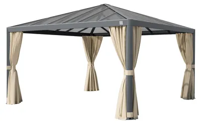 Immagine prodotto di PRIMEYARD Gazebo da Giardino 4x4 m Tetto Hardtop in Policarbonato con 4 Teli Laterali in Crema