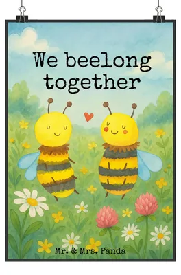 Produktbild von Mr. & Mrs. Panda Bild Biene Verliebt Design DIN A4 - Weiß - Geschenk, Wandbild, Kunstdruck, wanddeko, drucke, Plakat