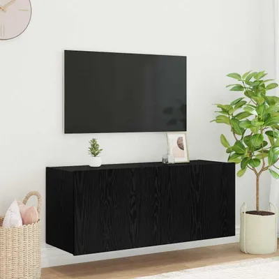 Zdjęcie produktu dla Maison Exclusive - Szafka pod telewizor, czarny kolor, imitacja dębu, płyta wiórowa