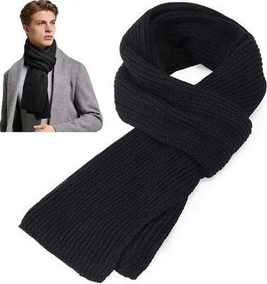 Zdjęcie produktu dla Szal – szal dziany dla kobiet i mężczyzn – szal – 165 x 30 cm – ciepły, zimowy szal – długi szal – szal wełniany – ciepły na zimę – czarny
