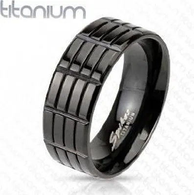 Produktbild von Ring Herren Damen Titan Titanium Rillen Schwarz Bandring Triple Grooved schwarz 59 - Ø 18,95 mm