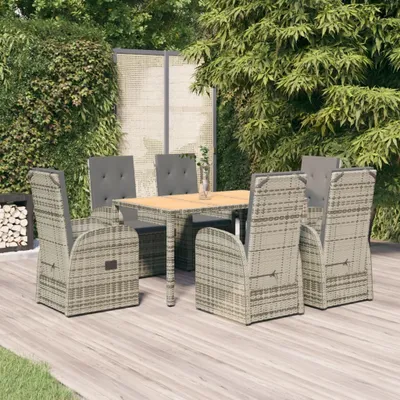Produktbild von Möbel 7-tlg. Garten-Essgruppe mit Kissen Grau Poly Rattan - Gartensessel 3157586