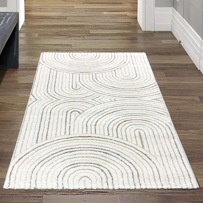 Obrázek produktu pro Moderní koberec s mašličkovým vzorem v béžové barvě s barevnými pruhy Velikost - 80 x 150 cm