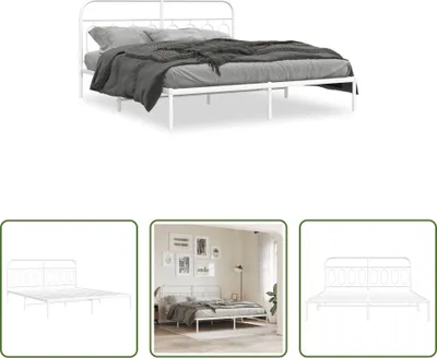 Produktbild von The Living Store Bettgestell mit Kopfteil Metall Weiß 160x200 cm