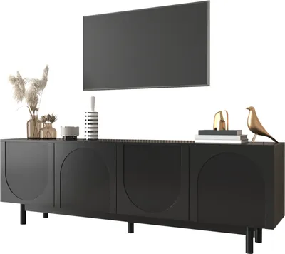 Produktbild von Moderner schwarzer TV-Schrank – 175 x 38 x 56 cm, verstellbare Einlegeplatten, Leichte Lowboard-TV-Möbel im Luxussti