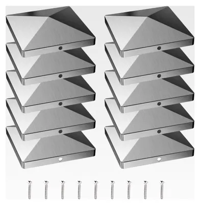 Produktbild von Pfostenkappen 8x8 cm, 10 Stück Edelstahl 304, Pfostenabdeckung für Zaun- und Holzpfosten, Pyramidenform, inkl. Edelstahl-Schrauben