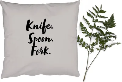 Produktbild von MuchoWow® Zierkissen Sofakissen Wohnzimmer Dekokissen 40x40 cm Zitate - Kochen - Sprichwörter - Messer. Löffel. Gabeln. - Besteck. - Foto Kissen - Schlafzimmer Dekoration