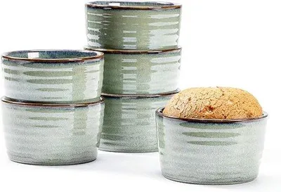 Produktbild von Keramische Soufflévormen, 6 Stück, grün, 240 ml, für Muffins, Cupcakes und Pudding