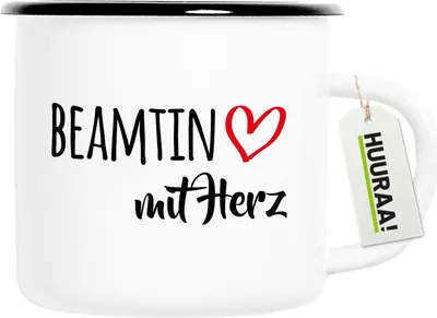 Produktbild von Huuraa Emaille Tasse Beamtin mit Herz 300ml Vintage Campingbecher Geschenkidee