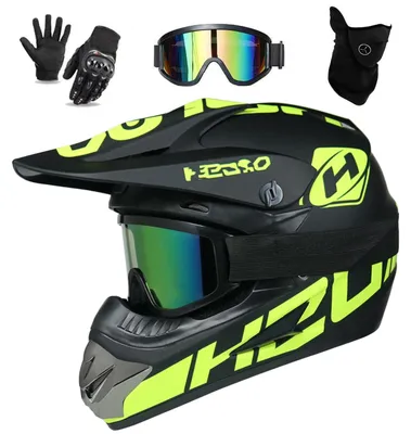 Image de Casque de motocross pour enfants, avec visière de protection et gants