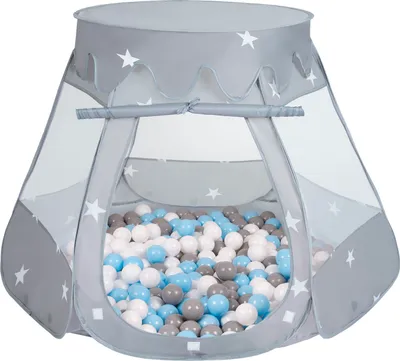 Produktbild von Selonis baby spielzelt mit plastikbällen zelt 105x90cm/200 stück bälle plastikkugel kinder, grau:grau/weiß/babyblue