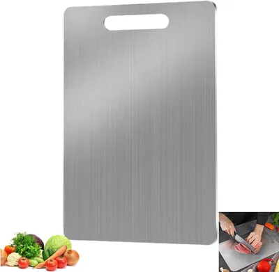 Produktbild von Schneidebrett 34 * 23 * 0 cm Schneidebrett aus 304-Edelstahl, doppelseitiges Titan-Schneidebrett in Lebensmittelqualität, Schneidebretter für die Küch
