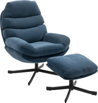 Produktbild von HOMCOM Relaxsessel mit Hocker Sessel Loungesessel mit Chenille-Stoff Blau