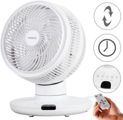 Produktbild von AREBOS Tischventilator mit Timer, 55W, 3D Oszillation, Ventilator mit 4 Geschwindigkeitsstufen, inkl. Nachtmodus & Touch Panel mit Raumtemperaturanzeige