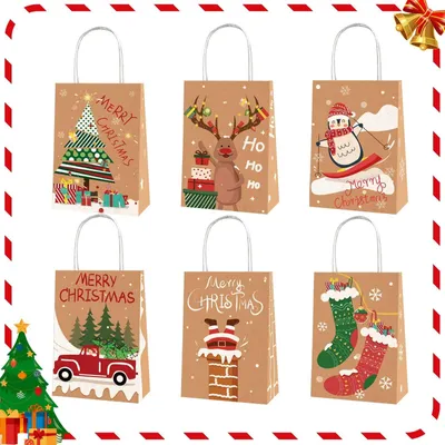 Image de 12 sacs cadeaux de Noël en papier avec des anses