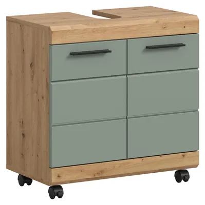 Produktbild von Waschbeckenunterschrank Scout auf Rollen | Salbei / Artisan Eiche