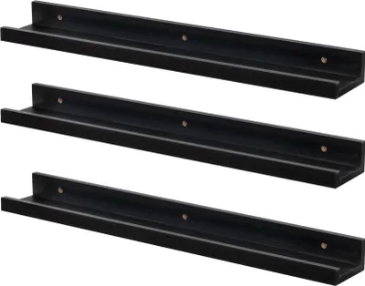 Produktbild von 6 x schwebende Bilderleisten – schwarze 57 cm MDF-Wanddisplays für Fotos und Heimdekor