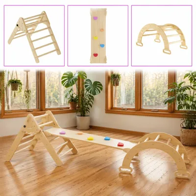 Produktbild von YARDIN 7-in-1 Montessori Kletterspielset Indoor, Holz Kletterdreieck Kletterbogen Rutsche für Kita Vorschule, Motorik Gleichgewichtstraining