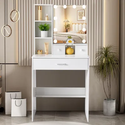 Imagen del producto de Espejo de maquillaje con iluminación LED, regulable, ideal para el dormitorio y el tocador