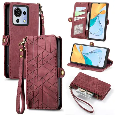 Produktbild von Für ZTE Blade V50 Vita Kunstleder Zipper Wallet Tasche mit Schlaufe Schutz Hülle Case Cover Rot