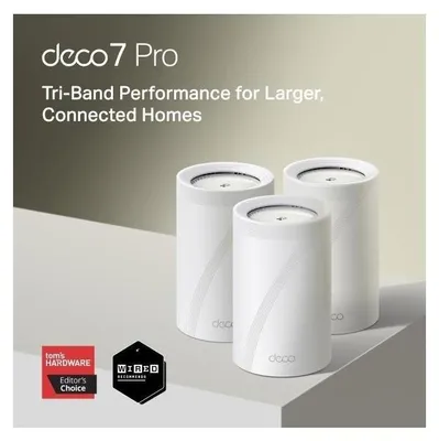 Zdjęcie produktu dla System Deco BE68 Tri-Band Mesh WiFi 7, 14 Gb/s, zestaw 3 sztuk