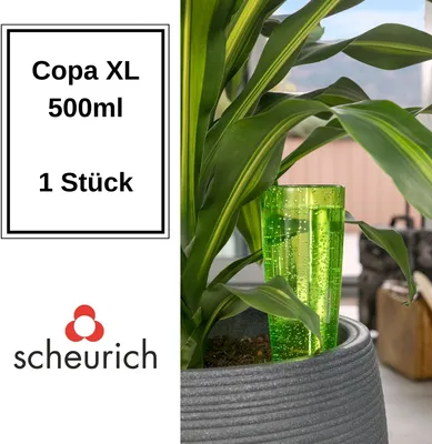 Produktbild von Scheurich Wasserspender Copa XL | 1x Grün | 500 ml Füllmenge | Bewässerungskugel klein mit Ton Fuß | Wasserspender Pflanzen und Blumen Terrakotta Stiel