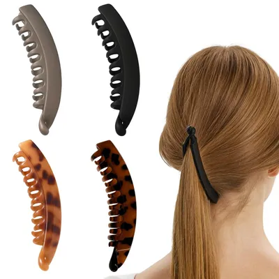 Produktbild von Set mit 4 Bananen-Haarspangen, Bananen-Haarspangen, Bananen-Haarspangen für dickes Haar, Bananen-Haarspangen für dünnes Haar, für alle Haartypen, praktisches Haaraccessoire, verschiedene Designs