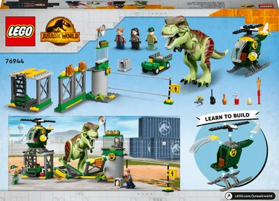Produktbild von LEGO Jurassic World T. Rex Ausbruch, Dinosaurier-Spielzeug ab 4 Jahren, Set mit großer Dino-Figur, Hubschrauber, Flughafen und Spielzeugauto, Geschenk für Fans der Jurassic Park-Filme 76944