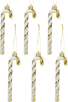 Produktbild von 14CM Glitzer Weihnachtsbaum Deko Blau Zuckerstangen Anhänger 6 Stück Weihnachtsbaumschmuck Zuckerstange Weihnachten Deko, gold, Kunststoff