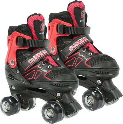 Image de Patins enfants 8 roues réglables taille S(27-32) Enfants patins à roulettes rouges