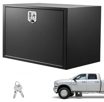 Produktbild von Lkw Unterbaubox 914 x 609 x 609 mm Unterflur Staukasten Kaltgewalzter Stahl Wasserdichter Werkzeugkasten mit T-Griff Schloss für Lkw Anhänger Transporter Werkzeugkiste Unterflurkasten Schwarz