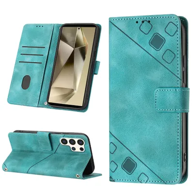 Immagine prodotto di Custodia per Samsung Galaxy S25 Ultra in rilievo Custodia a portafoglio in pelle flip con funzione stand verde