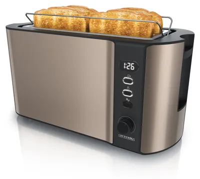 Image de Grille-pain Arendo 4 tranches, Fente longue, Fente longue, Acier inoxydable, 1500W, Écran avec affichage du temps restant, Support à petits pains, Fonction dégivrage, Boîtier thermo-isolant, Bronze