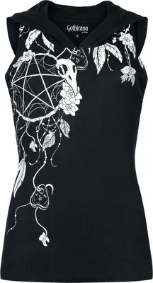 Produktbild von Gothicana by EMP Damen schwarzes Top mit Kapuze und Frontprint L