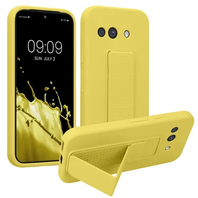 Produktbild von kwmobile Handyhülle für Google Pixel 9a Hülle - TPU Silikon Case mit Fingerhalter und Stand - Schutzhülle Cover in Strahlend Gelb