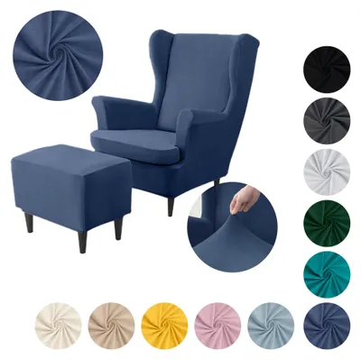 Produktbild von MEBLE ODNOWA, Ohrensesselbezug & Poufbezug, Sesselbezug, Sesselhusse, Samt, Dunkelblau, 1 Set, Velours, elastisch, Sesselbezüge, maschinenwaschbar, Ohrensessel + Pouf