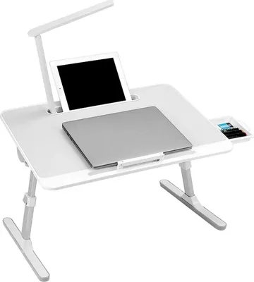 Produktbild von Klapptisch Bett Laptoptisch verstellbar mit Schublade & LED Lampe 60x40 cm