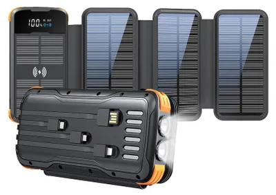 Produktbild von Siltcon® Solar Powerbank Extreme 30000mAh – Notfallset – 22,5W Schnellladen – LED – Taschenlampe – USB-C/USB-A – 4 Solarpanels