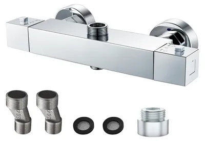 Thermostat-Duscharmatur, Messing, 2 Auslässe, 3/4" + 1/2", quadratisch