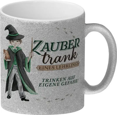Produktbild von Zaubertrank Glitzer-Kaffeebecher mit Zauberschüler in grün