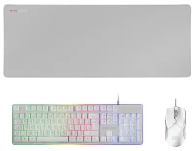 Produktbild von Mars Gaming MCPXWES, Kabelgebunden, USB, Membran Key Switch, RGB-LED, Weiß, Maus enthalten