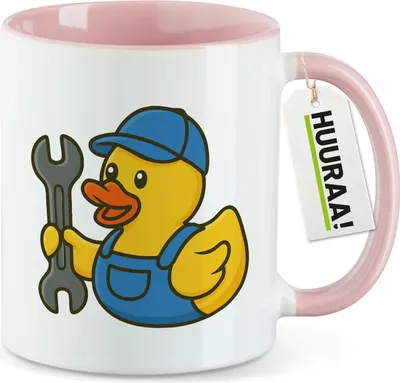 Produktbild von Huuraa Kaffeetasse Quietscheente Mechatronik Comic Gummiente 330ml Rosa Keramik Kaffeebecher Geschenkidee