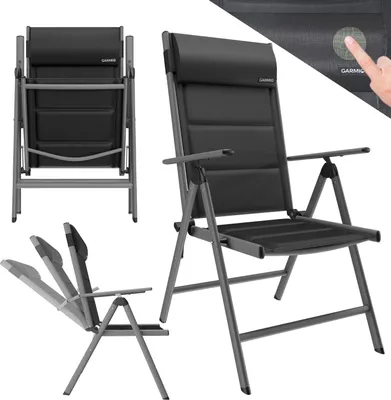 Produktbild von GARMIO® Gartenstuhl Balkonstuhl FLORENZ schwarz, 7-fach verstellbar, klappbar, inkl. Nackenkissen, für Terrasse