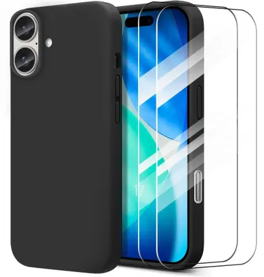 Image de Coque + 2 Verres Trempés pour iPhone 17, Protection Silicone Doux Ultra Slim Antichoc Noir