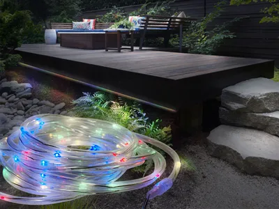 Produktbild von LED Solar Lichtschlauch für Gartenbeleuchtung Außen RGB Partybeleuchtung, 4,9 M