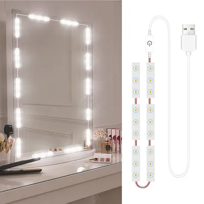 Produktbild von LED-Schminkspiegelbeleuchtung mit 18 LEDs, dimmbar, Touch-Steuerung, Badezimmerspiegelbeleuchtung mit USB-Kabel, LED-Streifenbeleuchtung, Ankleidespie
