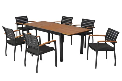 Produktbild von Merxx Gartenmöbel Set Astros 13 tlg., 6 Stapelsessel inkl. Sitzkissen, Ausziehtisch 150 (200) x 90 cm -Aluminium/Kunststoff