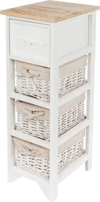 Obrázek produktu pro Dřevěná komoda v bílé barvě se zásuvkou a 3 ratanovými košíky - cca 80 cm