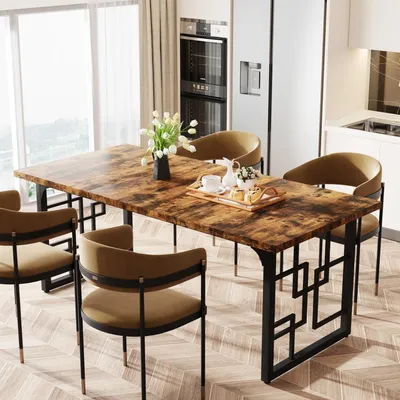 Immagine prodotto di Tavolo da pranzo rettangolare, dimensioni 160 x 80 x 75 cm, colore marrone rustico, per 6 persone, design industriale