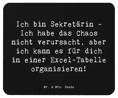 Produktbild von Mr. & Mrs. Panda Mousepad Spruch Sekretärin Ordnung - Schwarz - Geschenk, Ansprechpartner, Mauspad, Organisationsprofi, Büroalltag, Beruf, Berufspassion, mousematte, pc